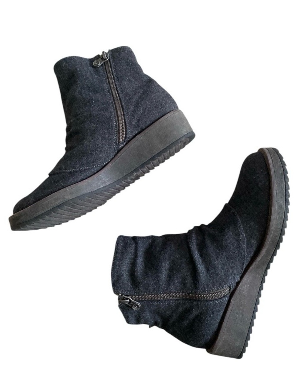 Blowfish Malibu Women's Gray Felt Side Zip Low Wedge Slouch Ankle Boots Size 6.5 - Picture 7 of 12